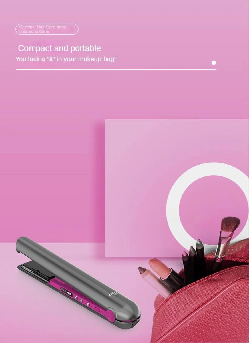 VENEUX® - Draadloze 2 In 1 Krultang En Stijltang - Grijs / Roze - Tiktok - Afbeelding 3