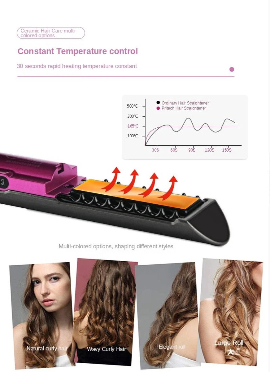 VENEUX® - Draadloze 2 In 1 Krultang En Stijltang - Grijs / Roze - Tiktok - Afbeelding 7