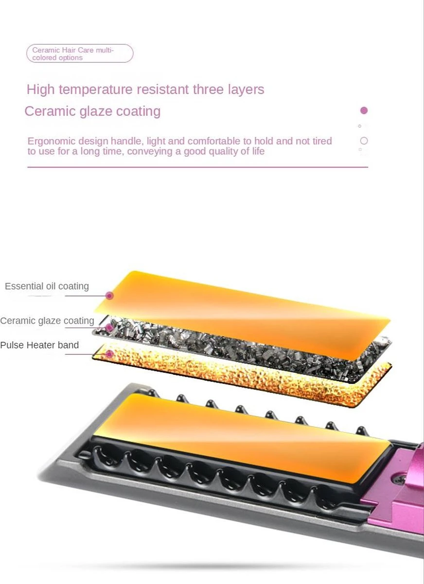 VENEUX® - Draadloze 2 In 1 Krultang En Stijltang - Grijs / Roze - Tiktok - Afbeelding 11