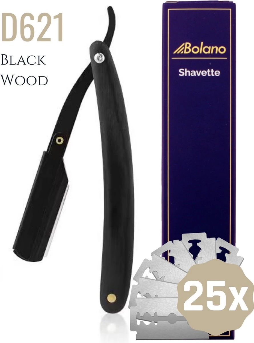 Bolano® Premium Shavette Open Scheermes Black Wood + 50 Single Edge Scheermesjes - Klassiek Barbiersmes Straight Razor Voor Mannen - Cut Throat Razor Nekmes - Klassiek Klap Scheermes - Safety Razor Feather Mes