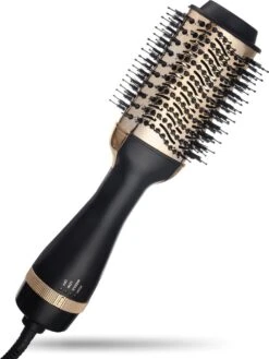 Vivid Green 3-in-1 Ionische Fohnborstel Met Keramische Coating - Lang/kort/Stijl/Krullen - 1000W - Roterend - Zwart/Goud