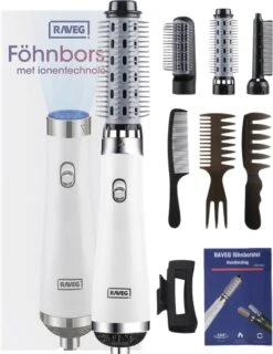 Professionele Föhnborstel Ionische Haardroger Haarföhn - Wit - 1200W - Lang/Kort/Stijl/Krullen - RAVEG