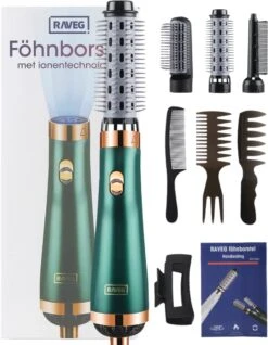 Professionele Föhnborstel Ionische Haardroger Haarföhn - Groen - 1200W - Lang/Kort/Stijl/Krullen - RAVEG