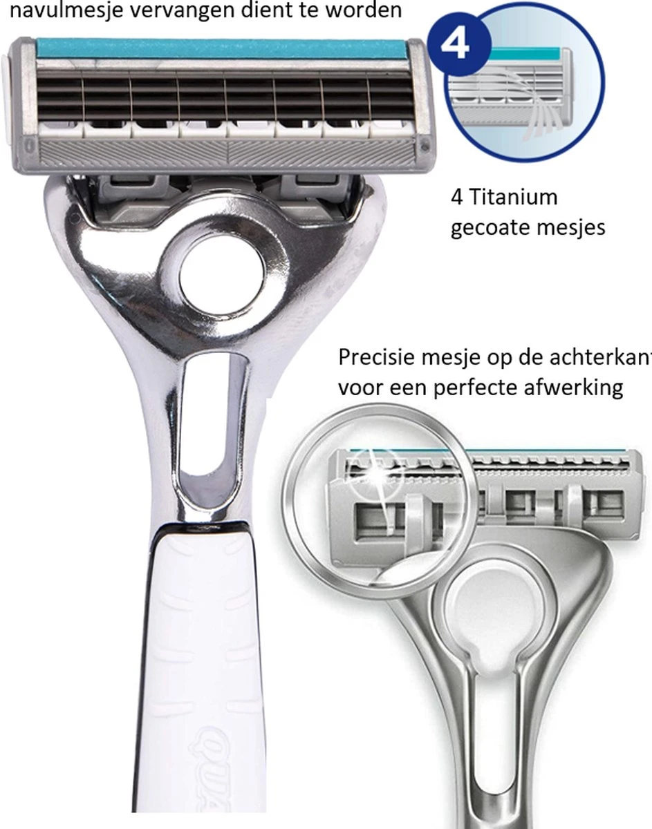 Wilkinson Sword Quattro Titanium Sensitive Scheerapparaat + 9 Scheermessen 9 Wilkinson Sword Quattro Titanium Sensitive Scheerapparaat + 9 Scheermessen - Afbeelding 7