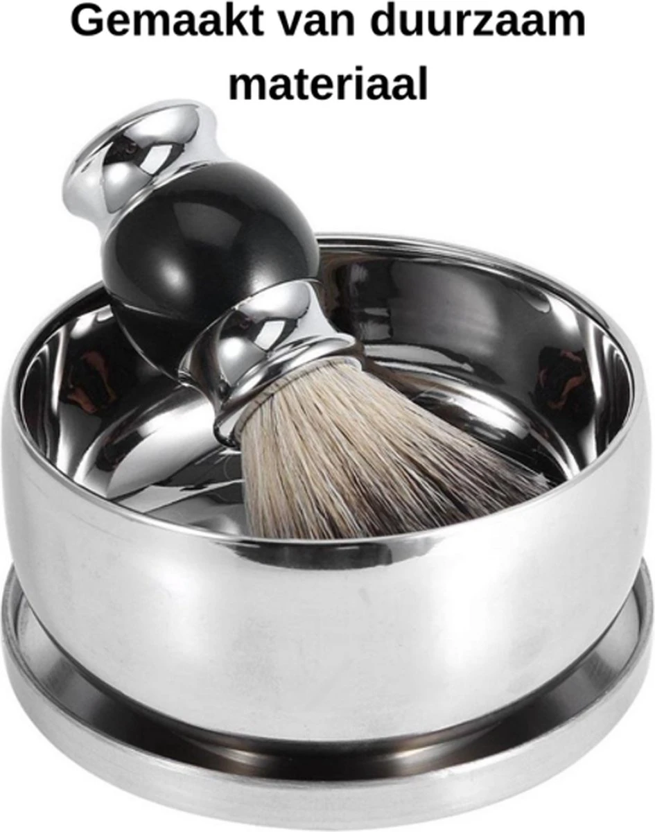 Complete Scheerset - Vaderdag Cadeau - RVS Scheerkom - Scheerkwast - Scheermeshouder - Badkamer Set - Scheerspullen - Afbeelding 8